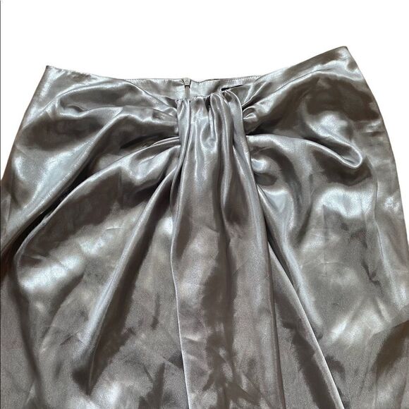 Zara Silver Silky Midi Skirt Size Large - Picture 2 of 5